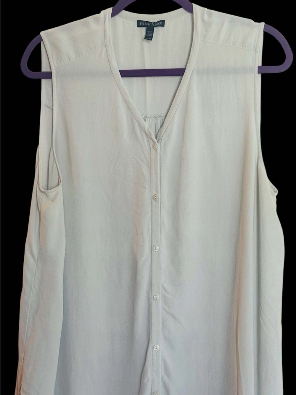 EILEEN FISHER 100% SILK Hi Lo Sleeveless Tunic Top Sz XL in Bone Gray